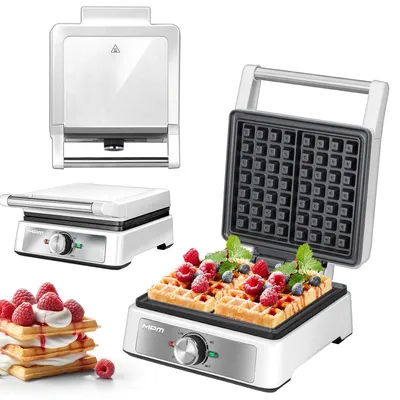 Waffeleisen für 2 dicke Waffeln, 1600 W, Antihaftbeschichtung, Thermostat