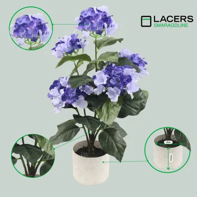 Produktbild von Lacers SMARAGDLINE künstliches Hortensien 2er Set blau - 55cm - dekorative Kunstpflanze im Topf - wie echt wirkende Blätter & Blüten für Ihr Zuhause