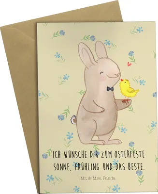 Produktbild von Mr. & Mrs. Panda Klappkarte Hase Küken - Blumig - Geschenk, Ostern, weihnachtskarten, hochzeitskarten, Grußkarten, osterkarte, einladungskarten, Glückwunschkarte