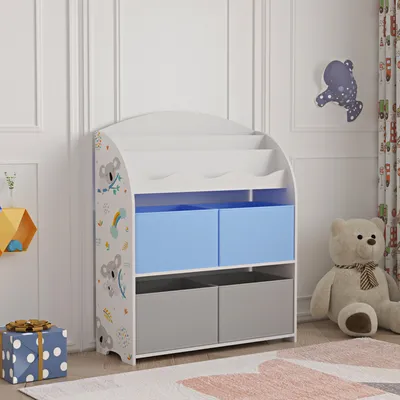 Produktbild von Kinderregal ‘Orust’ mit 4 Aufbewahrungsboxen mit Koala Motiv