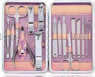 Produktbild von 16-teiliges Maniküre-Pediküre-Set – Professioneller Nagelknipser, Nagelhautschneider aus Edelstahl – Maniküre-Pediküre-Set