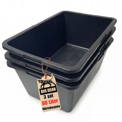 Image de BigDean, lot de 3 bacs à mortier de 80 litres (78 x 47 x 30 cm), de forme rectangulaire, fabriqués en Europe, très robustes, pouvant servir de bacs à plantes ou de mini-bassins