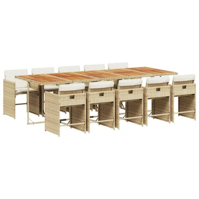 Produktbild von 11-tlg. Garten-Essgruppe mit Kissen Beige Poly Rattan