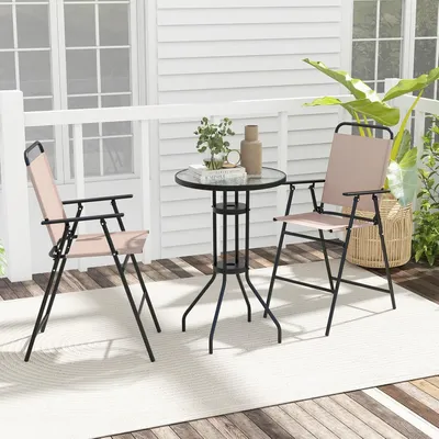 Produktbild von Bistroset mit rundem Tisch und 2 klappbaren Stühlen, 3-teiliges Balkon- und Gartenmöbel-Set