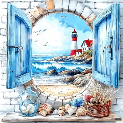 Produktbild von Diamond Painting Set - Motiv Küstenstadt - Kreatives Bastelset für Erwachsene