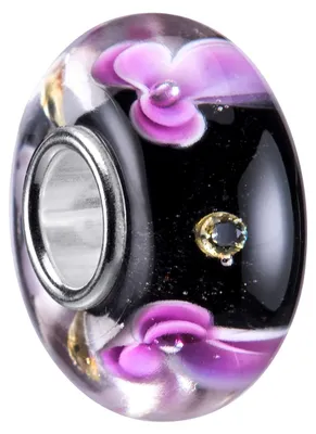 Produktbild von MATERIA by Matthias Wagner Glas Bead Blumen schwarz violett - Charms Glas Anhänger Blüten mit Zirkonia 1248