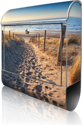 Produktbild von banjado Design Briefkasten Stahl silber mit Zeitungsfach pulverbeschichtet "Nordseestrand" 38x46x12,5cm & 2 Schlüssel - Postkasten A4 Einwurf inkl. Montagematerial [BK 11121]