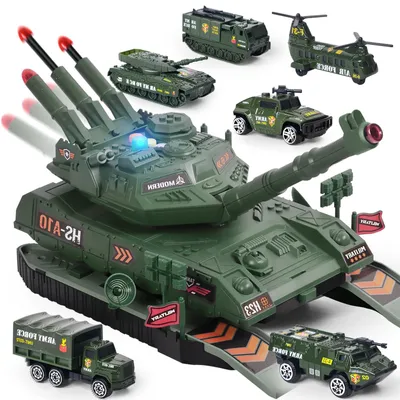 Militär-Tank-Spielzeug mit Sound & Licht, 6 Fahrzeuge, grün