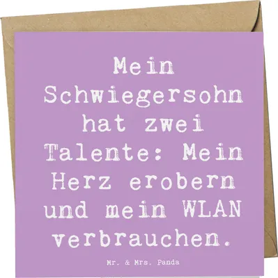 Produktbild von Mr. & Mrs. Panda Grußkarte Spruch Schwiegersohn Talente - Lavendeltraum - Geschenk, Dankeschön, Familie, doppelkarte, Geschenke, anlasskarte, Humor, Beziehung, WLAN