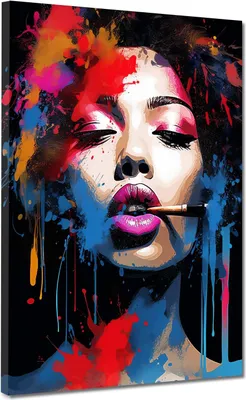Produktbild von Pop Art modern coole Frau Leinwandbild Wandbild Deko Kunst XL: 120x160x4cm
