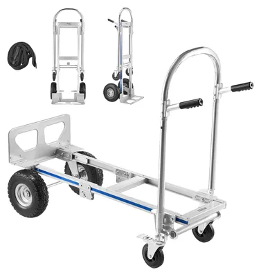 Productafbeelding van VEVOR 2-in-1 kruiwagen, 454 kg, transportkar in 4-wielmodus, ombouwbaar platformwagen met antisliphandvat, draagbare handwagen, transportkar, trolley voor verhuizingen, kantoor, magazijn, supermarkt