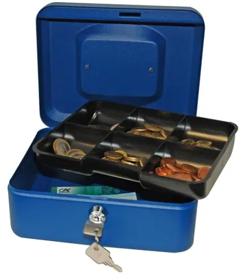 Productafbeelding van Geldkistje geldkist geldcassette - Afsluitbaar - Metaal - 20 x 16 x 9 cm - Blauw