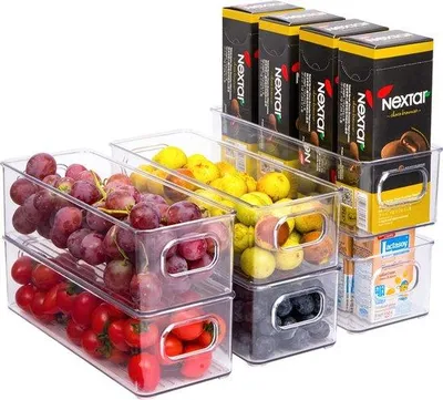 Produktbild von Unyqoos® Kühlschrank-Organizer Set 6‑teilig – stapelbare transparente Aufbewahrungsboxen mit Griff, BPA‑frei für Kühlschrank, Küche & Vorratsschrank