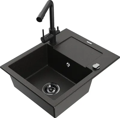 Produktbild von Mexen Enzo 1 Becken-Granitspüle mit Abtropffläche und Mischbatterie Duero, Schwarz/Gold metallisch - 6506-75-671600-70-B