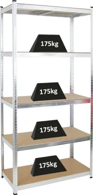 Produktbild von Schwerlastregal Giant Ragnar | HxBxT 200x100x50cm | 5 MDF-Platten-Ebenen | Fachlast 175kg | Verzinkt