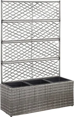 Produktbild von The Living Store Hochbeet mit Rankgitter 3 Töpfe 83×30×130cm Poly Rattan Grau