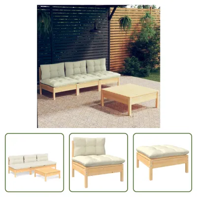 Produktbild von The Living Store 4-tlg. Garten-Lounge-Set mit Creme Kissen Kiefernholz