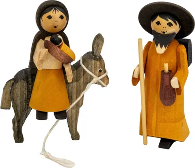 Produktbild von Maria und Josef auf Esel gebeizt (7cm) von ULMIK