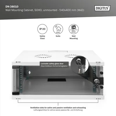 Produktbild von DIGITUS Wandgehäuse SOHO 4HE 241x540x400 mm grau unm.