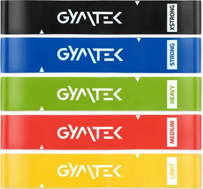 Produktbild von Gymtek® Theraband Set - 5 Stück, 0.5-30 kg - Fitnessbänder, Resistance Bands, Widerstandsbänder, Gymnastikband - Yoga, Pilates, Krafttraining, Fitness