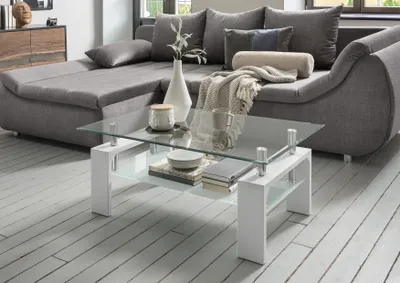 Produktbild von Couchtisch >126/302-11.11< in Weiß, Glas - 100x60cm (BxH)