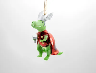 Produktbild von Sass & Belle T-Rex Thor mit Hammer Weihnachtsschmuck Christbaumschmuck