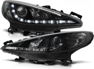 Productafbeelding van LED-dagrijverlichting, designkoplampen, geschikt voor Peugeot 207 (modeljaren 2006-2012), zwart