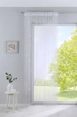 Produktbild von Fadengardine HxB 250x140 cmWeiß Polyester mit Tunneldurchzug Kräuselband und Flauschband, geeignet für Gardinenstangen Gardinenschienen Flauschband, 20303MB