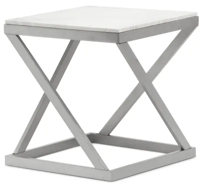 Image de MENZZO Bout de canapé Paliano Marbre Blanc et pieds Argent