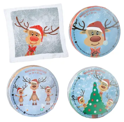 Productafbeelding van Magische handdoek - Gekreukte washand - Set van 3 - 30x30 cm - Met rendierprint