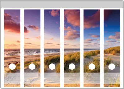 Produktbild von Wallario Ordnerrücken Sticker, selbstklebend für breite Ordner, 6 Stück, Motiv Abendspaziergang am Strand - Sonnenuntergang über dem Meer
