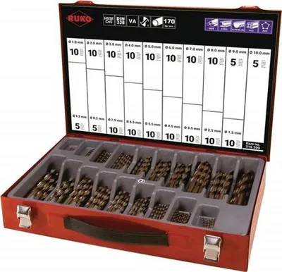 Produktbild von RUKO Spiralbohrer-Satz DIN 338 Typ VA HSS-Co 5 - 170-tlg.