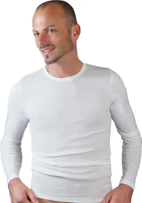Herren langarm Shirt Rundhals weiß
