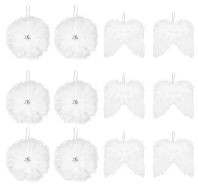 12 weiße Feder-Weihnachtsanhänger, Engelsflügel-Stern-Deko