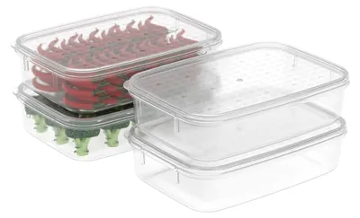Image de Lot de quatre récipients transparents de 1,1 l, en plastique sans BPA, adaptés au micro-ondes et au congélateur