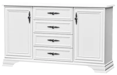Produktbild von Kommode weiß 90x155x45 cm mit 4 Schubladen 2 Türen im provenzalischen Stil Schrank für Wohnzimmer oder Schlafzimmer