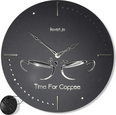 Image de FLEXISTYLE Horloge de cuisine murale Cups ronde silencieuse Cadran 3D en plexiglass, mouvement silencieux (argent)
