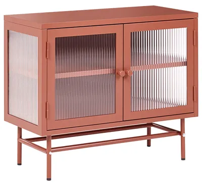Produktbild von BELIANI Sideboard Goldbraun Stahl 35 x 77 x 64 cm mit 2 Durchsichtigen Glastüren 2 Regalböden 2 Griffen Industriell Flur Schlafzimmer Küche Wohnzimmer