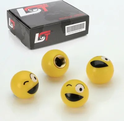 Produktbild von 4x Reifen Ventilkappen Kappe Smiley Zwinkern Gelb für VW SEAT SKODA