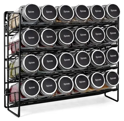 Image de Étagère à épices, 4 niveaux, extensible, noire, en métal
