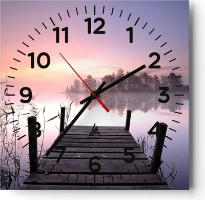 Produktbild von Wanduhr - Quadrat - Glasuhr - Morgen Sonnenaufgang Nebel See - 40x40cm - Schleichendes Uhrwerk - Lautlos - zum Aufhängen bereit - Dekoration Modern - Wanddekoration aus Glas - C4AC40x40-2593