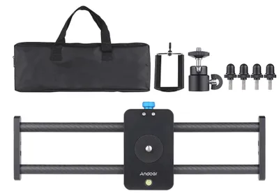 Productafbeelding van 40 cm / 15 inch koolstofvezel cameraglijder, videostabilisatiesysteem met mini-balhoofd en telefoonhouder voor DSLR-camera's, camcorders, DV-films en fotografie