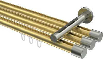 Produktbild von Interdeco Innenlaufstange / Gardinenstange mit Innenlauf Messing-Optik / Edelstahl-Optik, Typ Siteno Santo (Kappe), 20 mm Ø 3-läufig, 400 cm