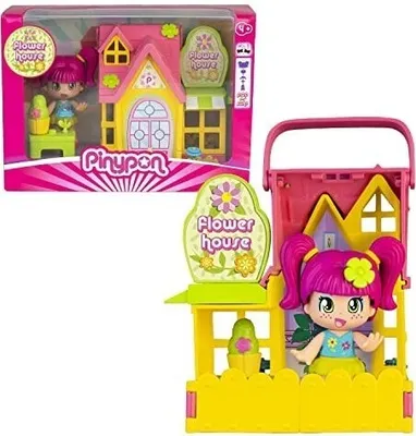 Image de Pinypon - Petite maison fleurie, maison de poupée jaune et rose avec accessoires, à partir de 3 ans, Famosa (PNY26100) FAMOSA