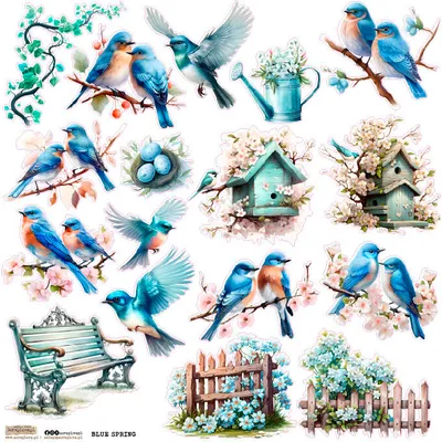 Produktbild von AUFKLEBER - ScrapLove - Blaue Frühlingsvögel