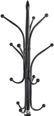 Zdjęcie produktu dla Unyqoos® – Wolnostojąca, nowoczesna garderoba, kolor czarny, wysokość 179 cm, stal malowana proszkowo, podstawa z marmuru o średnicy 40 cm, haczyki chromowane (maks. obciążenie 5 kg każdy)
