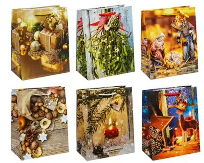 Produktbild von TSI 87010 Geschenktüten WEIHNACHTEN SERIE 10, 12er Packung, Größe: Mittel (HxBxT 23 x 18 x 10 cm)