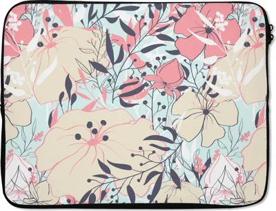 Produktbild von MuchoWow® Laptop Hülle 15 Zoll Vintage - Blume - Rosa - Muster Laptoptasche - Laptoptasche - Sleeve - Rundum-Schutz