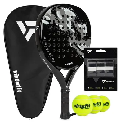 Produktbild von VirtuFit Hybrid Padel Set Schwarz Grau mit Schläger, Tasche, Griffbändern