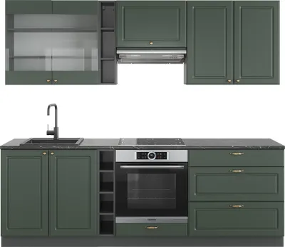 Produktbild von Küchenzeile Vicco Fame-Line Grün-Gold Landhaus/Anthrazit 235 cm , AP Anthrazit, Model 42154